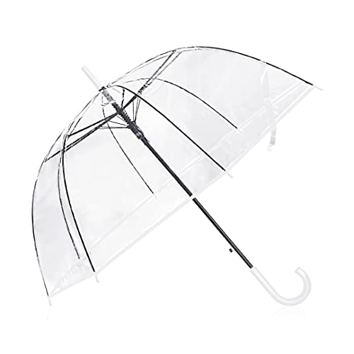 CTLYA Transparenter Regenschirm (Windfest bis zu 140 km/h), Glockenschirm, Automatischer durchsichtiger Regenschirm mit C-Griff