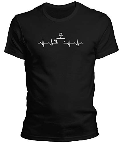 DragonHive Herren T-Shirt Kaffee EKG Lebenlinie Coffee Lifeline Cafe Motiv Informatiker, Größe:XL, Farbe:Schwarz