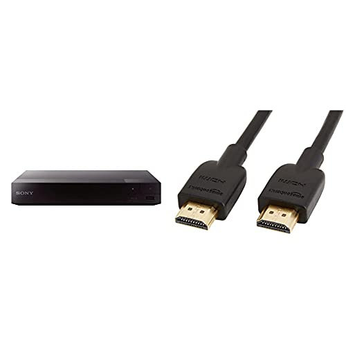 Sony BDP-S3700 Blu-ray-Player (Super WiFi, USB, Screen Mirroring) schwarz & Amazon Basics Hochgeschwindigkeits-HDMI-Kabel 2.0, Ethernet, 3D, 4K-Videowiedergabe und ARC, 0,91 m