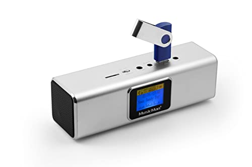 Musicman MA Soundstation Stereo-Lautsprecher mit integriertem Akku und LCD Display (MP3 Player, Radio, MicroSD Kartenslot,USB Steckplatz) silber