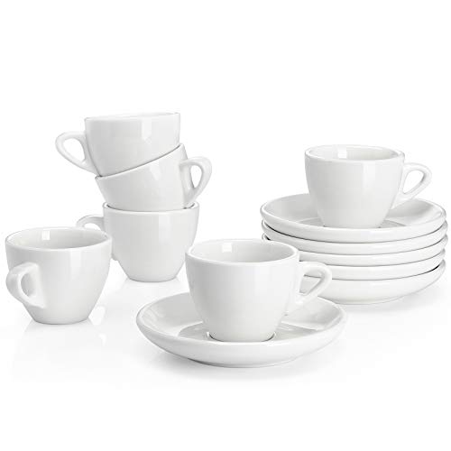 Sweese 402.001 6-teilig Cappuccinotassen Set aus Porzellan, Dickwandige Kaffeetassen mit Untertasse, Weiß Serie, 120 ml…