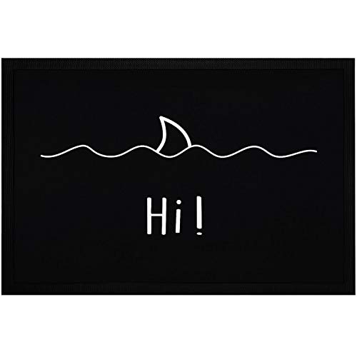 MoonWorks® Fußmatte mit Spruch Begrüßung Hi Hai-Fisch Flosse Wellen ironisches Wortspiel rutschfest & waschbar schwarz 60x40cm