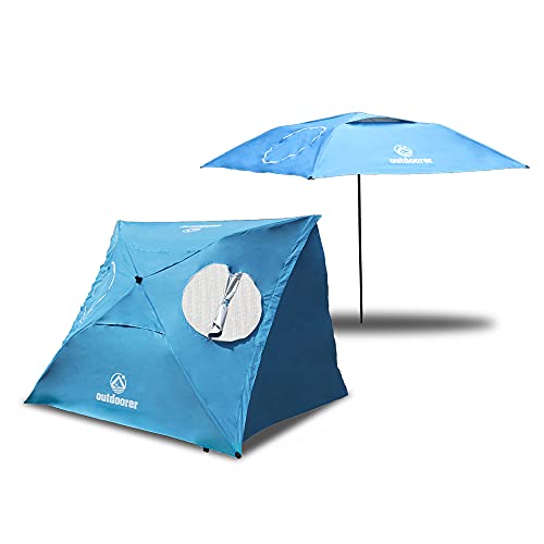 outdoorer Strandschirm Sombrello - Sonnenschirm mit UV Schutz 80, Wind- und Sonnenschutz, Strandmuschel Alternative (eckig, blau)