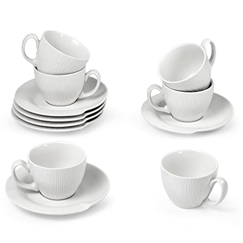 suntun 12tlg Kaffeeservice Set, Beinhaltet 6 Kaffeetassen (7Oz/200 ml) und Untertassen (Ø 15, 5 cm), Cappuccino Tassen 6er, Keramik für Kaffee/Tee, 12-teiliges Weiß