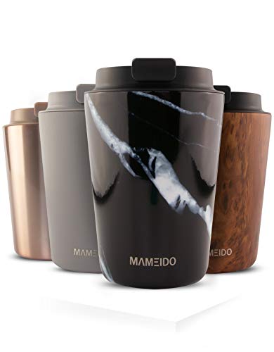MAMEIDO Thermobecher 350ml Black Marble - Kaffeebecher aus Edelstahl doppelwandig isoliert, auslaufsicher - Coffee to go Becher für Kaffee & Tee