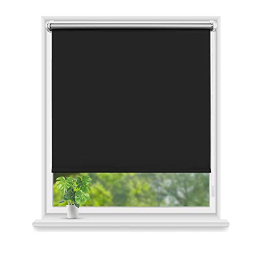 Eurohome Thermo Rollo Verdunkelungsrollo 70X160cm (Stoffbreite 66 cm) Schwarz Klemmfix ohne Bohren für Fenster und Tür