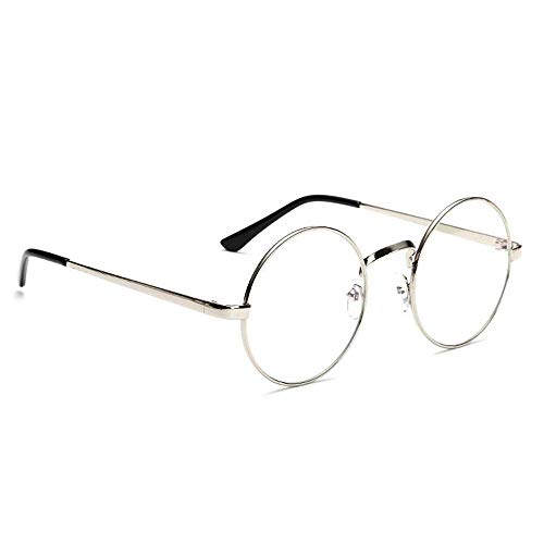 HENGSONG Retro Runde Brille mit Fensterglas Damen Herren Brillenfassung (Silber)