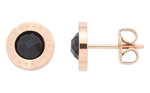 Jewels by Leonardo Damen-Ohrstecker roségold mit schwarzem Glasstein I Ohrring klein aus Edelstahl mit Gravur