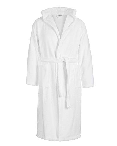 Sense of Home Frottee Bademantel - Morgen-Mantel mit oder ohne Kapuze - Saunamantel Unisex - Damenbademantel & Herrenbademantel lang Weiß | XXXL