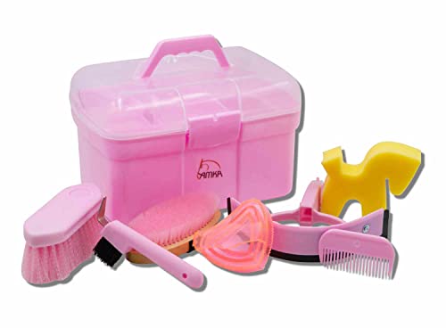 AMKA Pferde Putzbox Putzkasten Putzkoffer gefüllt für Kinder 7 teilig (rosa)