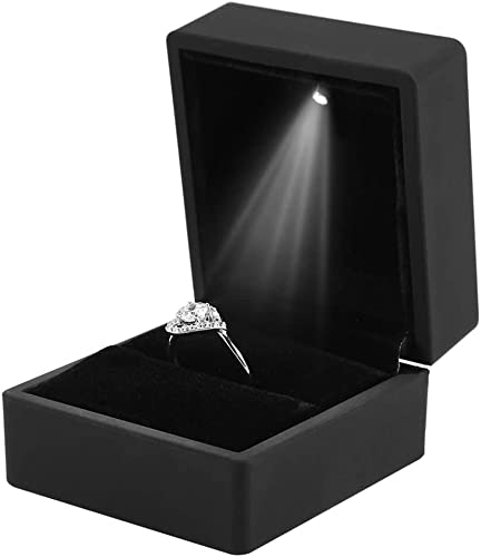 Schmuck Geschenkbox mit LED-Licht, Schmuckkästen für Ring Ohrring Halskette Armband, Display Aufbewahrungskoffer für Hochzeitsantrag Engagement, Universal Verpackung Schmuckschachtel(Ring)