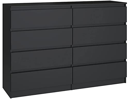 3xEliving Kommode Sideboard DEMII mit 8 Schubladen in 4 Farbvarianten 120cm (schwarz)