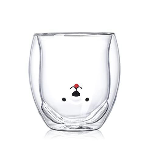 Doppelschicht Glas Tasse, XiXiRan Doppelwandige Isoliergläser, Hund Glas Doppelwandig Espresso, Süße Tassen Kaffeeteegläser, Hund Doppelwandige Glas(250ML)