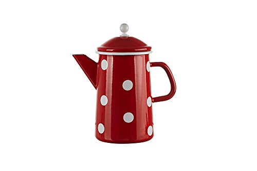 Mündner Emaille - Kaffeekanne, Teekanne - Kanne - Emaile - 1,6 Liter - Farbe: Rot mit weißen Punkten