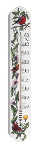 TFA Dostmann Innen- und Außenthermometer, 12.3040.20, Rotkelchen- / Schmetterlingsdesign, wetterfest, weiß, (L) 92 x (B) 11 x (H) 500 mm