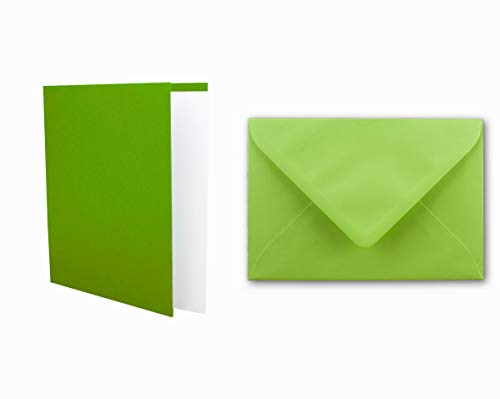 Einladungskarten inklusive Briefumschläge & Einlegeblätter - 25er-Set - Blanko Klapp-Karten in Hell-Grün - bedruckbare Doppel-Karten in DIN B6 Format - speziell zum Selbstgestalten & Kreieren
