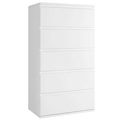Kommode Beistellschrank Highboard mit 5 Schubladen modernes Sideboard für Wohnzimmer Esszimmer Schlafzimmer Flur Badezimmer Weiß 100x55x33cm
