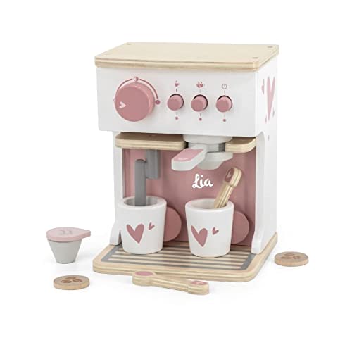 Kinderküche Kaffeemaschine rosa - personalisierbar I Handmade Holzspielzeug ab 3 Jahren I Label-Label Zubehör Spielküche I Geburtstagsgeschenk für Kinder I Spielzeug mit Name