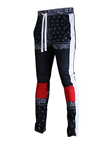 SCREENSHOT Urbanwear Herren Trainingsanzug, schmale Passform, sportlicher Jogginganzug mit seitlichem Klebeband, P11091-black/red, Groß