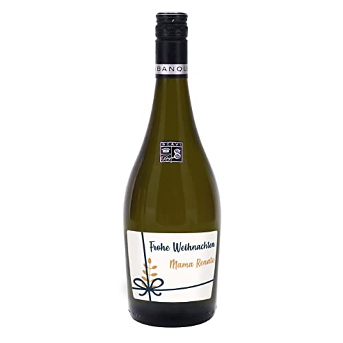 Herz & Heim® Feinkost Käfer Secco Bianco Frizzante in einer formschönen Flasche mit personalisiertem Etikett (weiß trocken) 750 ml Schleife