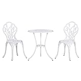 Outsunny Sitzgruppe 3-teilige Essgruppe Gartenmöbel-Set Balkonmöbel Set 1 Tisch+2 Stühle mit Schirmloch Terrasse Aluminium Weiß Ø60 x 67H cm