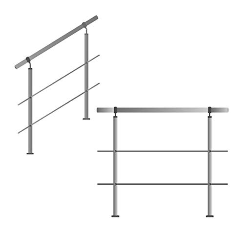 Edelstahl-Handlauf Geländer für Treppen Brüstung Balkon mit/ohne Querstreben (bis 2.5m inkl. 3 Pfosten 2 Querstangen)