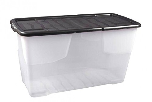 XXL Aufbewahrungsbox 'Curve' mit Deckel aus transparentem Kunststoff. Nutzvolumen von ca. 100 Liter. Stapelbar und nestbar. Maße BxTxH in cm: 80 x 40 x 48