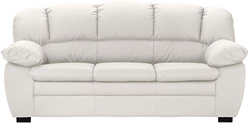 Mivano 3-Sitzer Sofa Casino, Große Ledercouch mit moderner Kontrastnaht, 191 x 88 x 92, Kunstleder Weiß