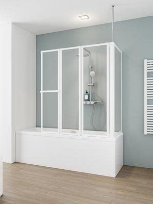 Schulte Badewannenfaltwand Komfort mit Seitenwand, alpinweiß, Kunstglas mit Softline-Dekor, D1570 04 01