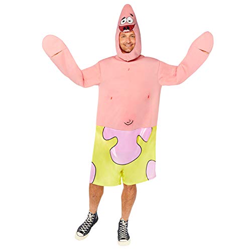 Amscan - Erwachsenenkostüm Patrick, Overall mit bedruckten Shorts, Mütze, Spongebob, Seestern, Karneval, Motto-Party
