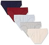 Amazon Essentials Damen Bikinihose aus Baumwolle (in Übergröße erhältlich), 5er-Pack, Dunkelrot/Gehaucht Rosa/Grau Meliert/Hellblau/Marineblau, 36