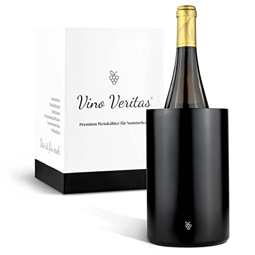 Vino Veritas® Weinkühler Edelstahl in Schwarz (Doppelwandiger Flaschenkühler) für Wein, Sekt und Champagner mit Gratis Sommelier eBook