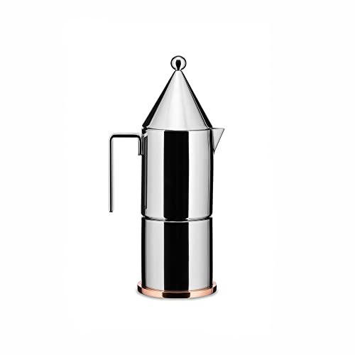 Alessi La Conica 90002/3 - Design Kaffeemaschine aus Edelstahl mit Kupferboden, 3 Tassen, Silber, 3.3 x 12 x 5.2 cm