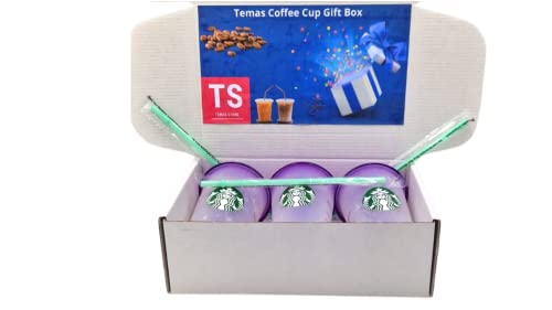 Kaltbecher mit Deckel und Strohhalm, 680 ml, Violett, Kaffeetasse, Kaffeetasse, Kaffee-Geschenk, Wirbelbecher-Design, kalte Kaffeetasse, in Geschenkbox (3)