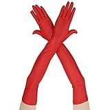 Yolev Damen Lange Handschuhe Rot Satin Braut Handschuhe 1920er Jahre Vintage Opernhandschuhe Hochzeits Handschuhe Ellenbogenlange Elastische Handschuhe
