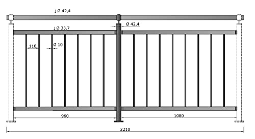 Geländer senkrechte Streben Balkon Terrasse Brüstung in der Länge: 2210 mm Höhe:900 mm