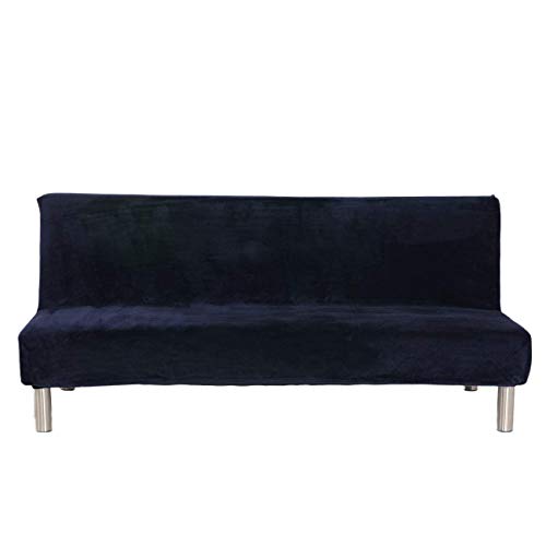 Sofa-Schonbezug aus Samt und Plüsch, 3-Sitzer, für den Winter, dicker Stretchstoff, Sofabettbezug, einfarbig, rutschfest, elastisch, passt auf Klappsofa ohne Armlehnen dunkelblau