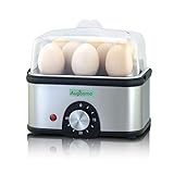Augosma 2 in 1 Eierkocher Edelstahl mit Bratpfanne, Eierkocher für 1-8 Eier mit Zeiteinstellung zur Härteeinstellung, Messbecher mit Eierstecher, Abschaltautomatik zum Überhitzungsschutz, BPA-freies