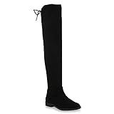 Damen Overknees Leder-Optik High Stiefel Boots Basic Look 172609 Schwarz Basic 38 Flandell