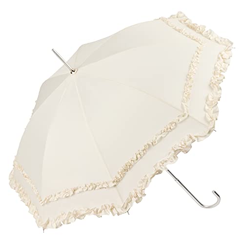 VON LILIENFELD Regenschirm Sonnenschirm Brautschirm Hochzeitsschirm Mary-Poppins-Schirm Auf-Automatik Mary mit Rüschen creme
