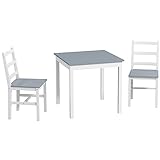 HOMCOM Essgruppe 3er-Set, Esstisch mit 2 Stühle, Küchentisch-Set für 2 Personen, Esszimmergruppe, Tischgruppe für Küche, Wohnzimmer, Kiefernholz, Grau+Weiß