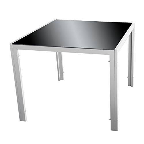 Wohaga Gartentisch 'Paris', 90x90cm, Stahlrahmen Silbergrau, Tischglasplatte schwarz undurchsichtig