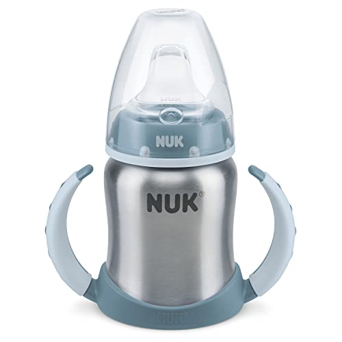 NUK Learner Cup Trinklernbecher, auslaufsicher, hochwertiger Edelstahl, langlebig und hygienisch, 6-18 Monate, (Boy), 125 ml , Blau