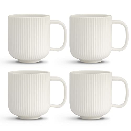 KØZY LIVING Keramik Tasse 4 Stk - 300 ml Tassen-Set mit Henkel in skandinavischem, nordic Design - perfekt für Kaffee oder Tee - Weiß