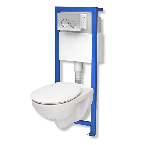 WC-Set Vorwandelement inkl. Drückerplatte + Wand WC Base Pro ohne Spülrand [made by Roca] + WC-Sitz mit Soft-Close-Absenkautomatik (OC)