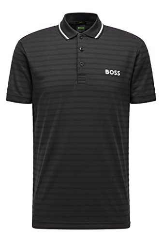BOSS Herren Pauletech 1 Slim-Fit Poloshirt mit gestrickten Streifen und Kontrast-Logo Schwarz XL