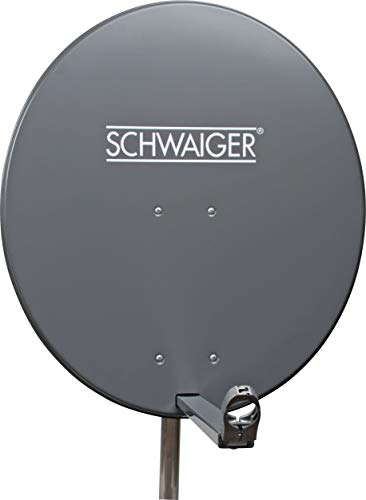 SCHWAIGER -197- Satellitenschüssel, Sat Antenne mit LNB Tragarm und Masthalterung, Sat-Schüssel aus Aluminium, 75 x 85 cm
