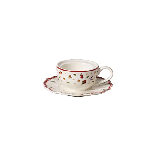 Villeroy und Boch Toy's Delight Decoration Teelichthalter Kaffeetasse, Teelichthalter in Kaffeetassenform, Premium Porzellan, weiß, rot, 9,8 x 9,8 x 4 cm