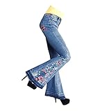Lulupi Damen Schlaghose Jeans Elegant Lady Fashion Retro Skinny Slim Hosen Eckbestickte Bootcut Schlajeans Weites Bein Casual Jeanshose 70er Party