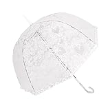 Chesoon Spitze Regenschirm Transparent Rose Drucke Plastik Vintage Hochzeit Braut Sonnenschirm Leichter winddichter Kuppelschirm, automatisch geöffnet,Weiß